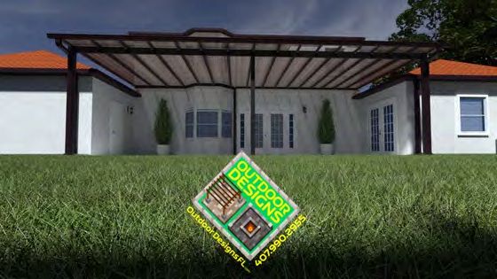 3D rendering of backyard pergola and patio design before construction