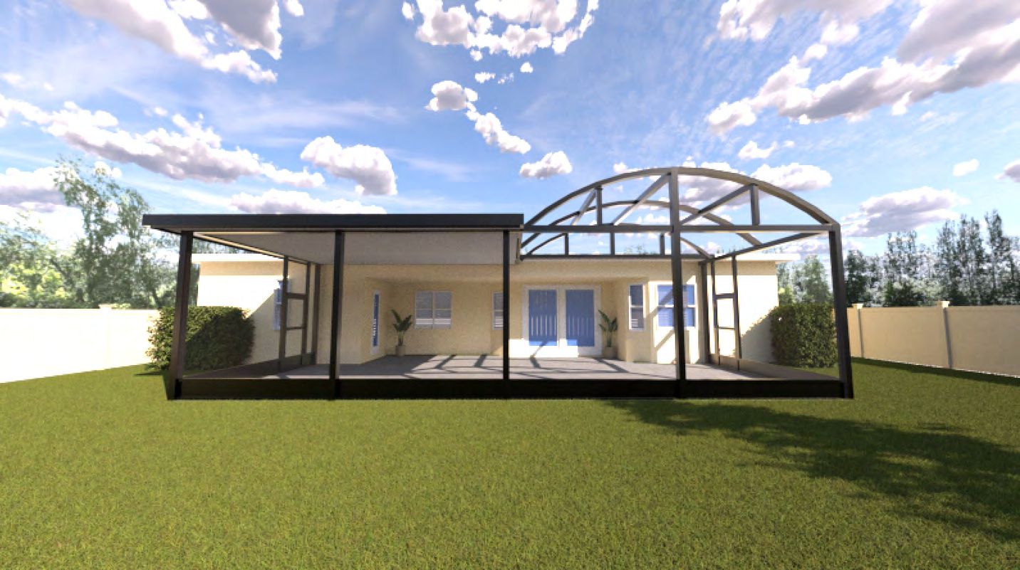 Detailed 3D rendering of screen enclosure and patio upgrade