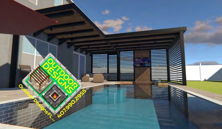 3D visualization of fire pit and seating area landscape design