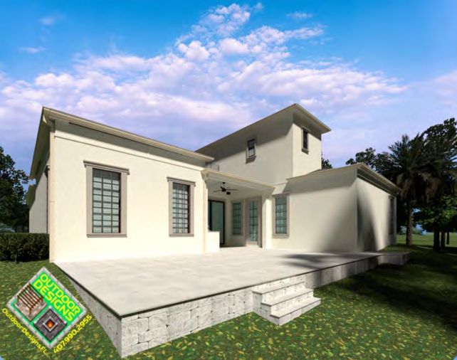 3D rendering of paver driveway and walkway renovation