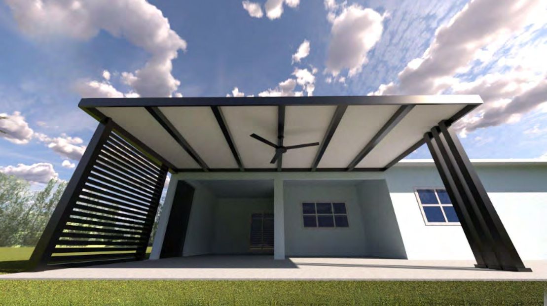 3D design preview of multi-feature outdoor living space