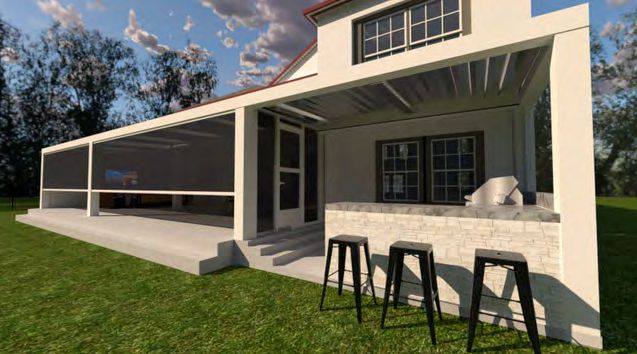 Aerial view 3D rendering of full backyard landscape plan