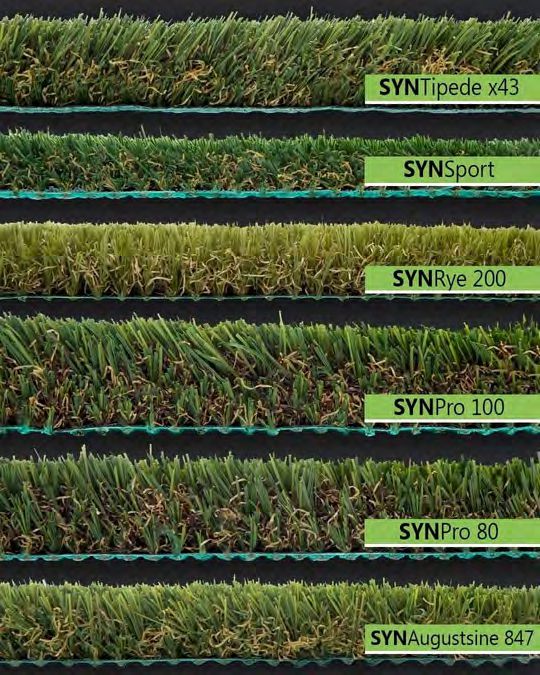 Synthetic grass sample swatches showing color and texture options