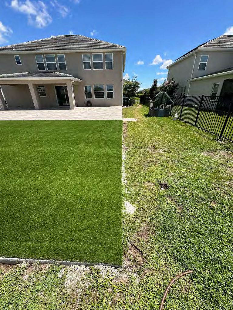 Artificial turf before and after transformation of Florida yard
