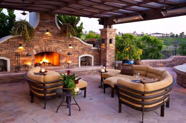 Modern outdoor fireplace with sleek contemporary stone finish