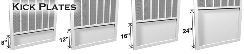 Kick plate size options available in 8 12 16 and 24 inch heights