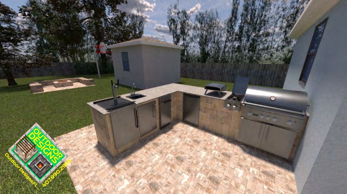 Custom outdoor kitchen with grill sink and counter space