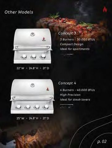 Built-in stainless steel grill with infrared burners and LED lighting