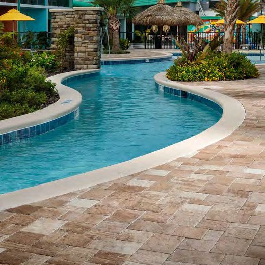 Courtyard paver design with multiple stone textures and colors