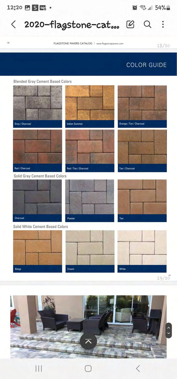 Paver color selection chart showing warm earth tone options