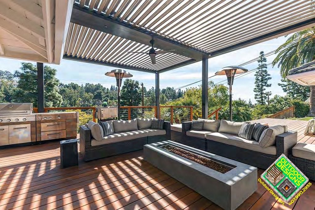 Paneled pergola with privacy side panels and elegant design