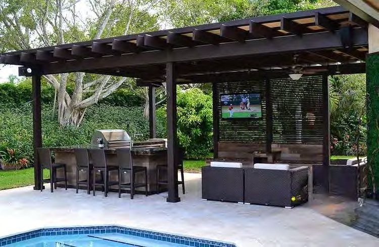 Contemporary pergola design with sleek aluminum framework