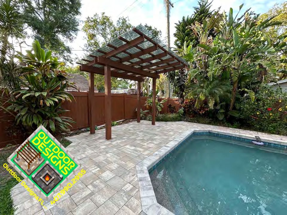 Residential pergola installation with modern aluminum frame