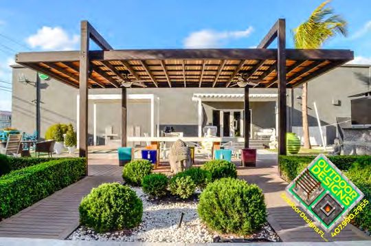 Custom pergola with decorative columns and trim details