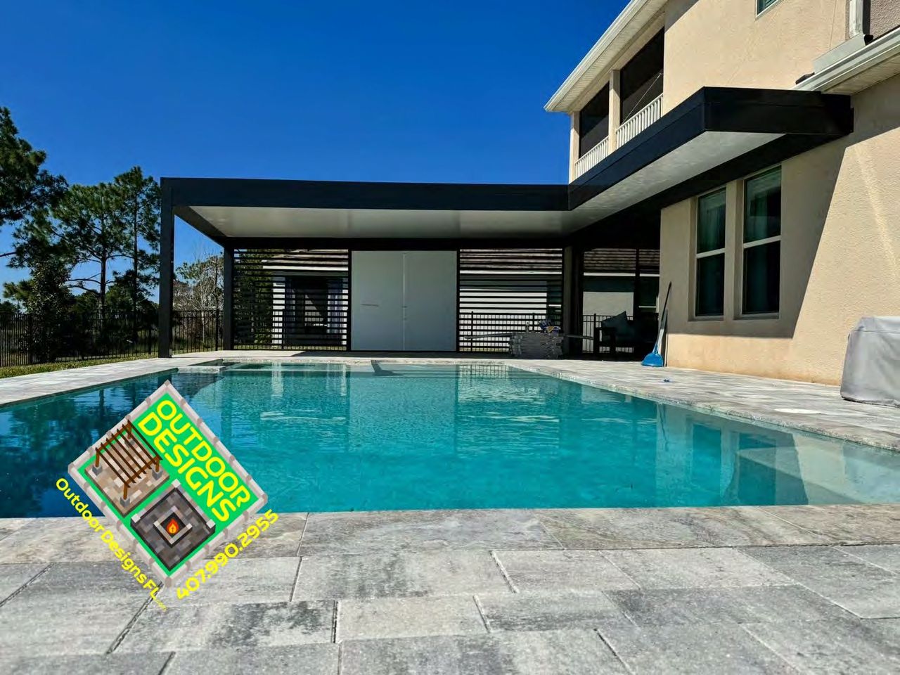 White aluminum pergola with clean lines and modern finish