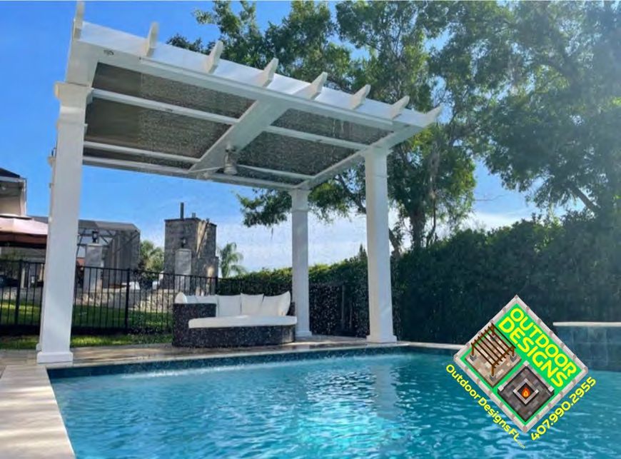 Pergola with integrated gutter system for rain management