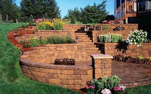 Retaining wall with integrated planter beds and drainage system
