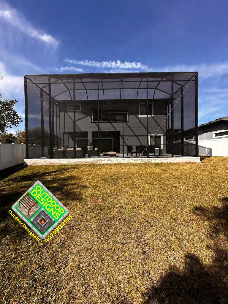 Screen room enclosure providing bug-free shaded outdoor space
