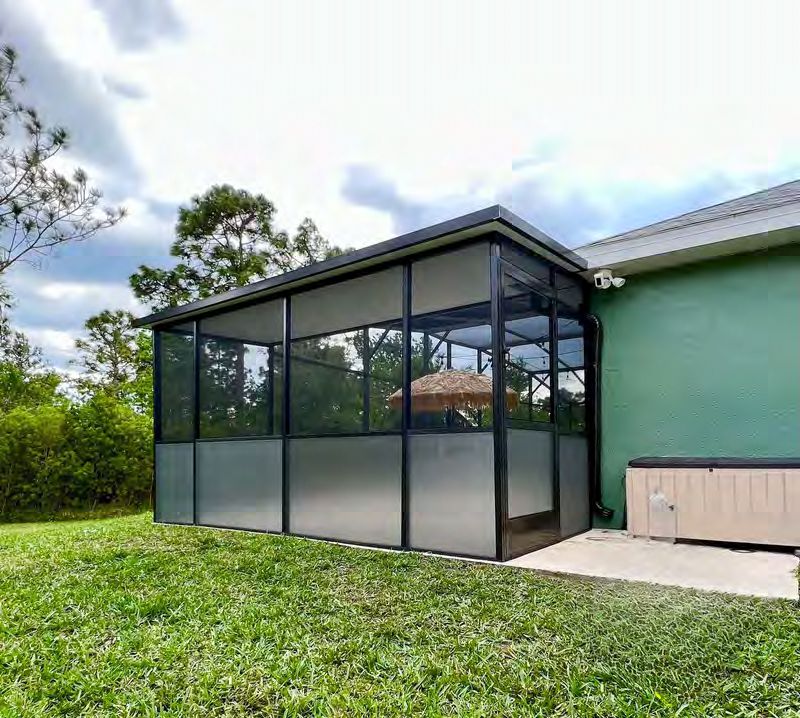 Screened pergola combining open-air feel with insect protection