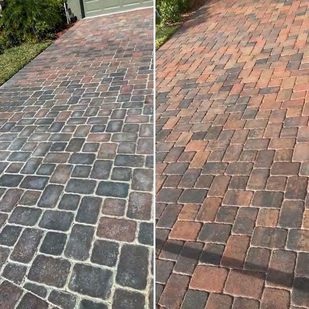Paver sealing before and after showing enhanced color vibrancy