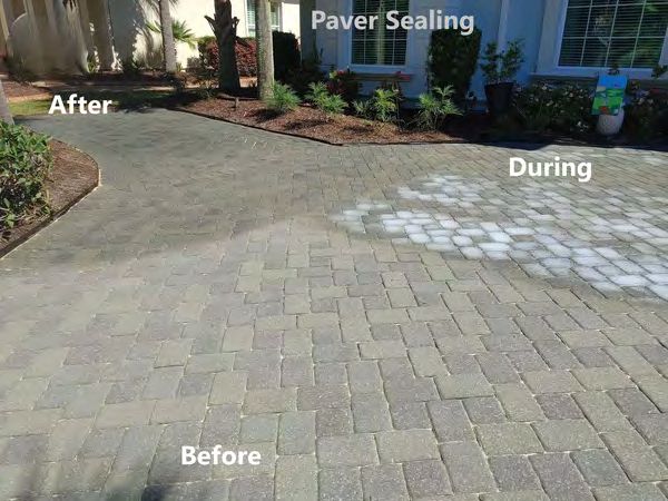Natural matte paver sealer application on patio surface